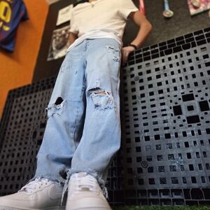 Men's Light Blue Distressed Jeans